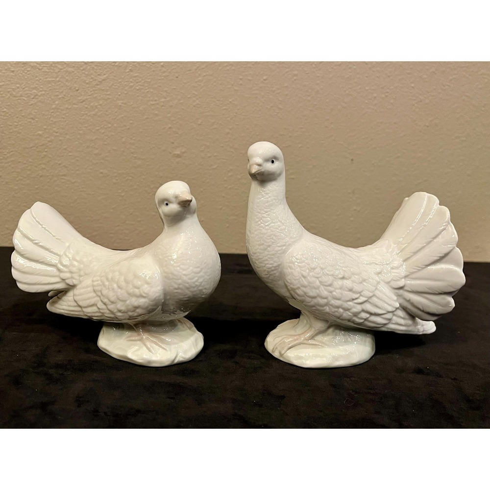 Vintage Homco White Dove Figurines Pair Fan Tail Pigeons Home Interiors 1428